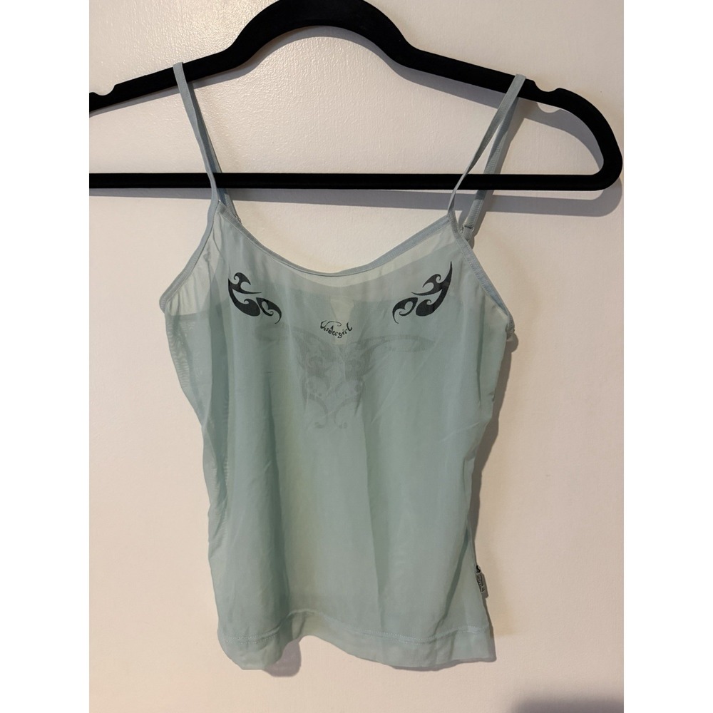 Undergirl Black Print Camisole Tank Top Aqua Blue Sleeveless Size XS Measurement